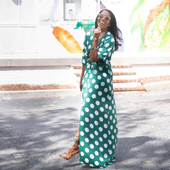 Glamorous Women's Green Polka Dot Maxi Dress Size 6 - Picture 1 of 16